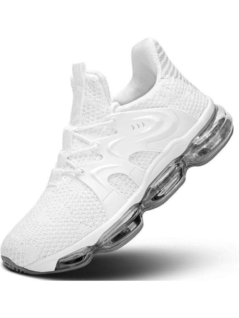 Men's All White Air Cushion Walking Breathable Mesh Non Slip Comfort Sneaker